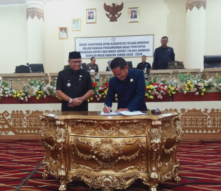 DPRD Tulang Bawang Umumkan Qudrotul Ikhwan – Hankam Hasan Bupati Dan Wakil Bupati